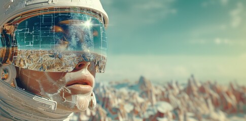 Astronaut with Virtual Reality Interface - obrazy, fototapety, plakaty