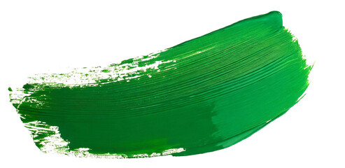 Brush stroke with green paint on a white background