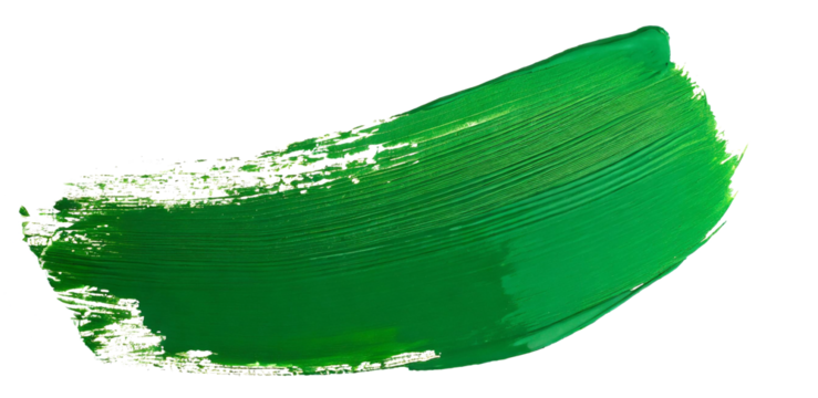 Brush stroke with green paint on a white background