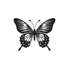 Fluttering Elegance: Vector Butterfly Silhouette - Embodying the Grace and Beauty of Nature's Delicate Winged Creatures. Minimalist black butterfly illustration.