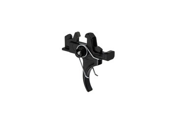 Shock trigger for gun isolate on white back. Gun trigger. Repair spare part.