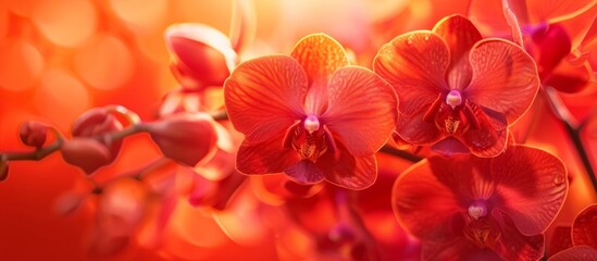 Vibrant red orchids blooming beautifully in nature wallpapers for aesthetic backgrounds