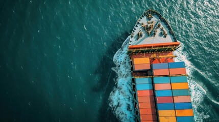 Webinar banner featuring an aerial view of a cargo ship sailing in the ocean, carrying containers for export - obrazy, fototapety, plakaty