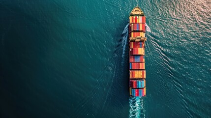 Webinar banner featuring an aerial view of a cargo ship sailing in the ocean, carrying containers for export - obrazy, fototapety, plakaty