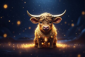 Cute Zodiac Bull in Darkness - obrazy, fototapety, plakaty