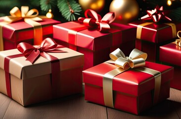 Obraz premium Set of some gift boxes. Happy Birthday concept. Christmas. Happy woman's day. Mothers Day. Front view.