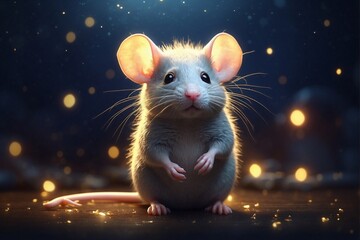 Cute Zodiac Rat in Darkness - obrazy, fototapety, plakaty