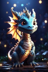 Fototapeta premium Tender Little Dragon in the Darkness