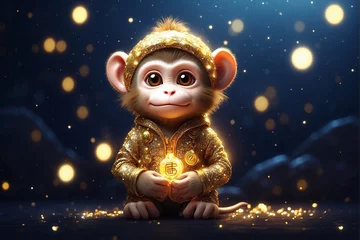 Foto op Plexiglas Cute Zodiac Monkey in Darkness © alexx_60