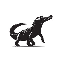 River Guardian: Vector Crocodile Silhouette - Capturing the Majesty and Strength of Nature's Stealthy Waterfront Predator. Minimalist black crocodile illustration.