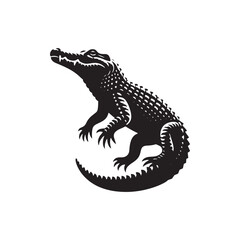 River Guardian: Vector Crocodile Silhouette - Capturing the Majesty and Strength of Nature's Stealthy Waterfront Predator. Minimalist black crocodile illustration.
