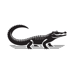 River Guardian: Vector Crocodile Silhouette - Capturing the Majesty and Strength of Nature's Stealthy Waterfront Predator. Minimalist black crocodile illustration.