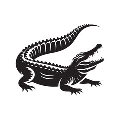 River Guardian: Vector Crocodile Silhouette - Capturing the Majesty and Strength of Nature's Stealthy Waterfront Predator. Minimalist black crocodile illustration.