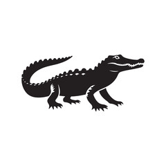 River Guardian: Vector Crocodile Silhouette - Capturing the Majesty and Strength of Nature's Stealthy Waterfront Predator. Minimalist black crocodile illustration.