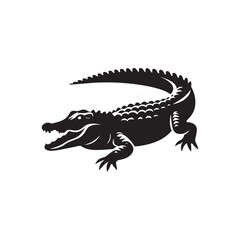 River Guardian: Vector Crocodile Silhouette - Capturing the Majesty and Strength of Nature's Stealthy Waterfront Predator. Minimalist black crocodile illustration.