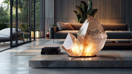 Orange quartz crystal, decorating the interior of a house. - obrazy, fototapety, plakaty