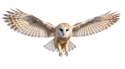 Obraz premium Flying Barn Owl isolated on transparent a white background