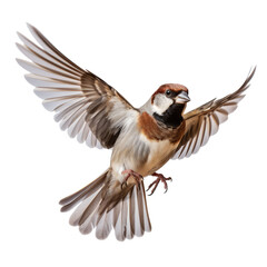 Fototapeta premium Flying Sparrow isolated on transparent a white background