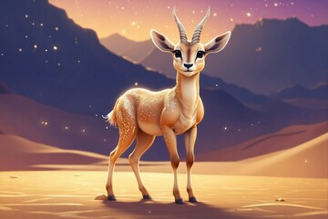 Cute little dorcas gazelle in the desert: Golden aura.