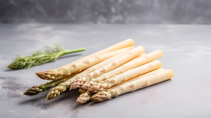 Fresh white asparagus on light gray concrete background with copy space - Powered by Adobe
