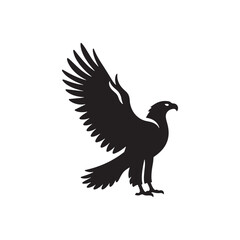 Sovereign Skies: Vector Eagle Silhouette - Capturing the Majesty and Freedom of Nature's Majestic Bird of Prey. Minimalist black eagle illustration.