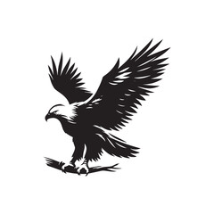 Sovereign Skies: Vector Eagle Silhouette - Capturing the Majesty and Freedom of Nature's Majestic Bird of Prey. Minimalist black eagle illustration.