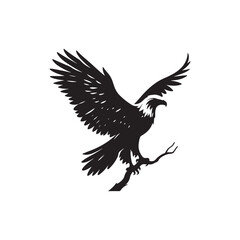 Sovereign Skies: Vector Eagle Silhouette - Capturing the Majesty and Freedom of Nature's Majestic Bird of Prey. Minimalist black eagle illustration.
