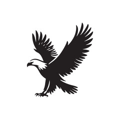 Sovereign Skies: Vector Eagle Silhouette - Capturing the Majesty and Freedom of Nature's Majestic Bird of Prey. Minimalist black eagle illustration.
