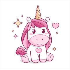 Obraz na płótnie Canvas Kawaii Baby Pony Unicorn card template. Girly doodle style Pony Unicorn toy. Pink Unicorn Pony with for kids pajama print design, apparel and stickers. Fairy tale animal in pastel colors 