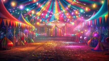 Carnival Extravaganza Stage: Carnival to life with this vibrant stage, complete with colorful banners, whimsical props, and dazzling lights. Fun and festive, it's perfect for lively performances and i