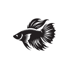 Fluid Grace: Vector Fish Silhouette - Capturing the Elegance and Fluidity of Nature's Aquatic Dwellers. Minimalist black fish illustration.