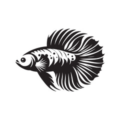 Fototapeta na wymiar Fluid Grace: Vector Fish Silhouette - Capturing the Elegance and Fluidity of Nature's Aquatic Dwellers. Minimalist black fish illustration.