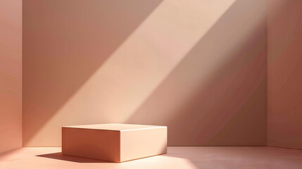 A minimalist scene with a directed beam highlighting a key area, employing shades such as taupe and peach to emphasize products