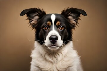 cute close up portrait of a dog looking to the camera on neutral background created with generative ai technology