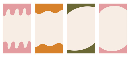 Assortment of various shapes for header and footer in vertical stories, promo site. Ornamental border separator for imaginative design in uncomplicated vector flat style. Earthy Boho color palette