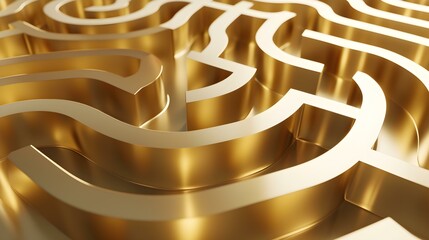 Abstract Background of a curved Maze in gold Colors. 3D Render