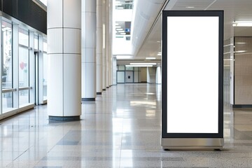 Sleek Shopping Mall Corridor with Blank Advertising Billboard