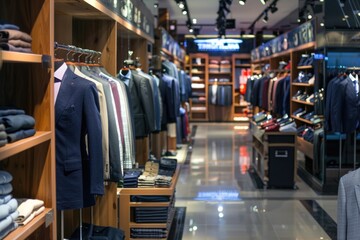 Elegant Men's Clothing Store with Variety of Suits on Display