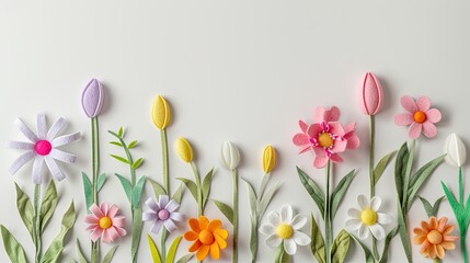 springtime joy and Easter celebrations with lifelike felt embellishments, showcasing delicate pastel colors against a clean, flat white background.