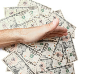 Money dollars in the hands on a white background