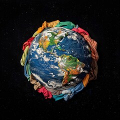 Planet earth made with used clothe. Problems of the environment due to pollution
