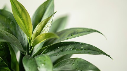 an aesthetic green plant with a close-up focus against a pristine white background, rendered in photorealistic detail for an ultra-realistic depiction.