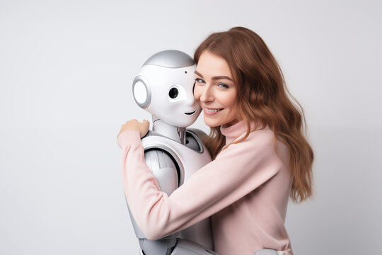 woman hugging robot