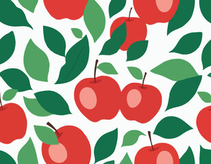 Red apple with green leaves isolated on white background, flat design, fruit vector illustration

