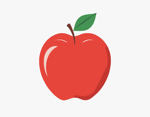 Red apple with green leaves isolated on white background, flat design, fruit vector illustration

