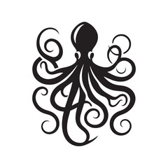 Ink and Arms: Vector Octopus Silhouette - Capturing the Elegance and Mystique of the Ocean's Intelligent Invertebrate. Minimalist black octopus illustration.