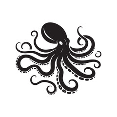 Ink and Arms: Vector Octopus Silhouette - Capturing the Elegance and Mystique of the Ocean's Intelligent Invertebrate. Minimalist black octopus illustration.