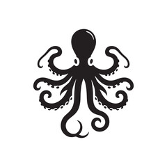 Ink and Arms: Vector Octopus Silhouette - Capturing the Elegance and Mystique of the Ocean's Intelligent Invertebrate. Minimalist black octopus illustration.