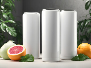 Mockup of three white designs, 20-ounce thin tumblers design.