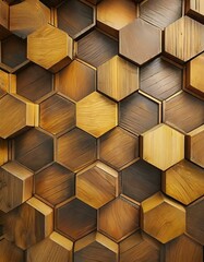 Crafted Symmetry: Wooden Wall Enhanced with Hexagonal Patterns